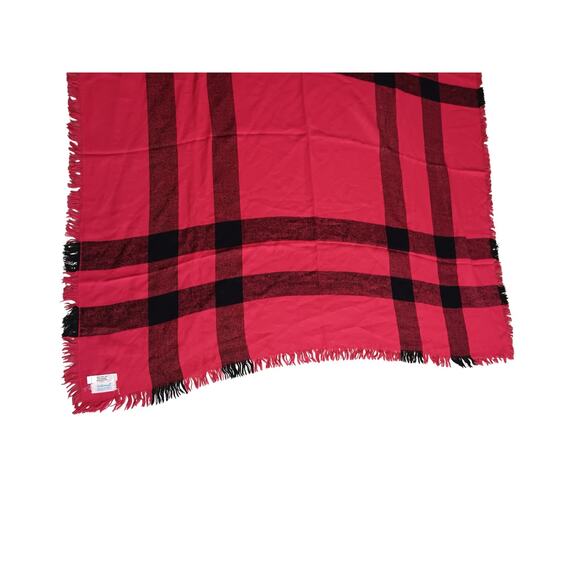 Vintage French-Made Plaid Scarf 47x46 Wool Blend for Bamberger’s Red Black - Picture 9 of 10